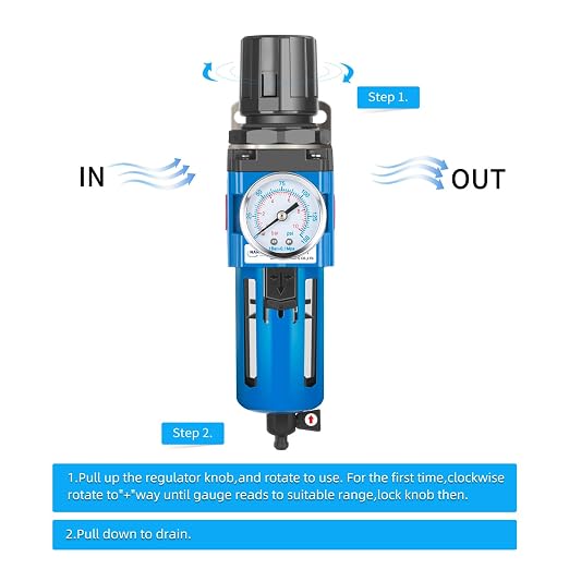 NANPU 1/2" NPT Compressed Air Filter Regulator Combo Piggyback, 5 Micron Brass - Image 2