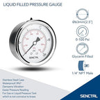 SENCTRL 0-100 Psi Glycerin Liquid Filled Low Pressure Gauge, 2.5" Dial Size - Image 2