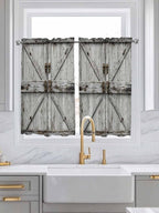 Vintage Gate Kitchen Curtains 45 Inches length, Farmhouse Wooden Grain Shabby - Image 3