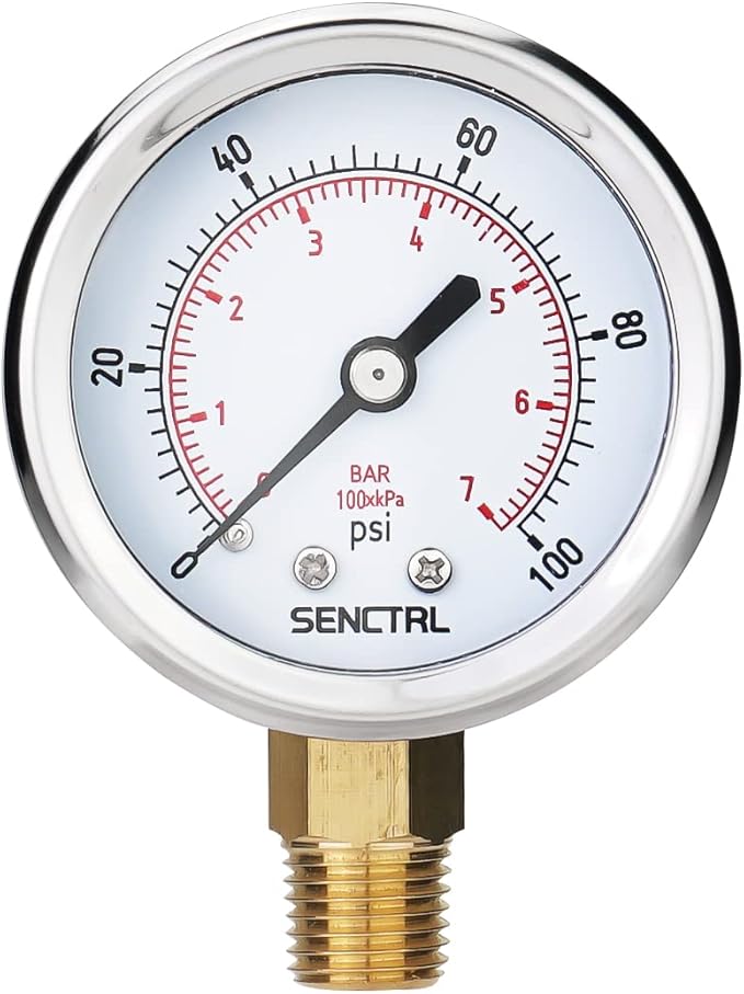 SENCTRL 0-100 Psi Pressure Gauge, 1/4 NPT Lower Mount, Waterproof, Stainless by senctrl