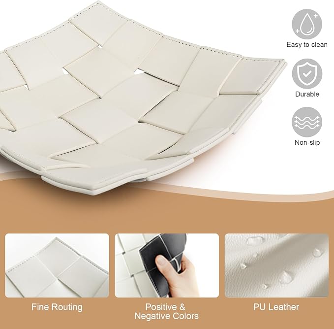 Valet Tray for Men and Women PU Leather Key Holder Bowl for Entryway Table - Image 7