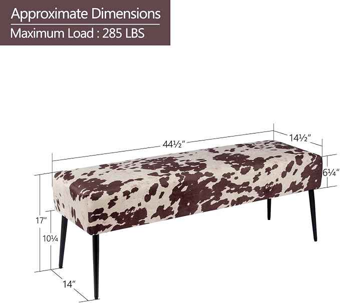 DUHOME Velvet Bench Ottoman, Upholstered Bedroom Benches Cow Print End of Bed