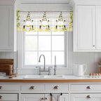 Lemon Dwarfs Sheer Valance Curtains, Gnome Green Leaf Wood Striped Black Plaid - Image 2