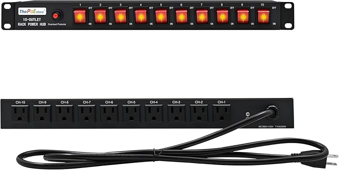 10-Outlet 1U Rack Mount Power Strip by ThePoEstore
