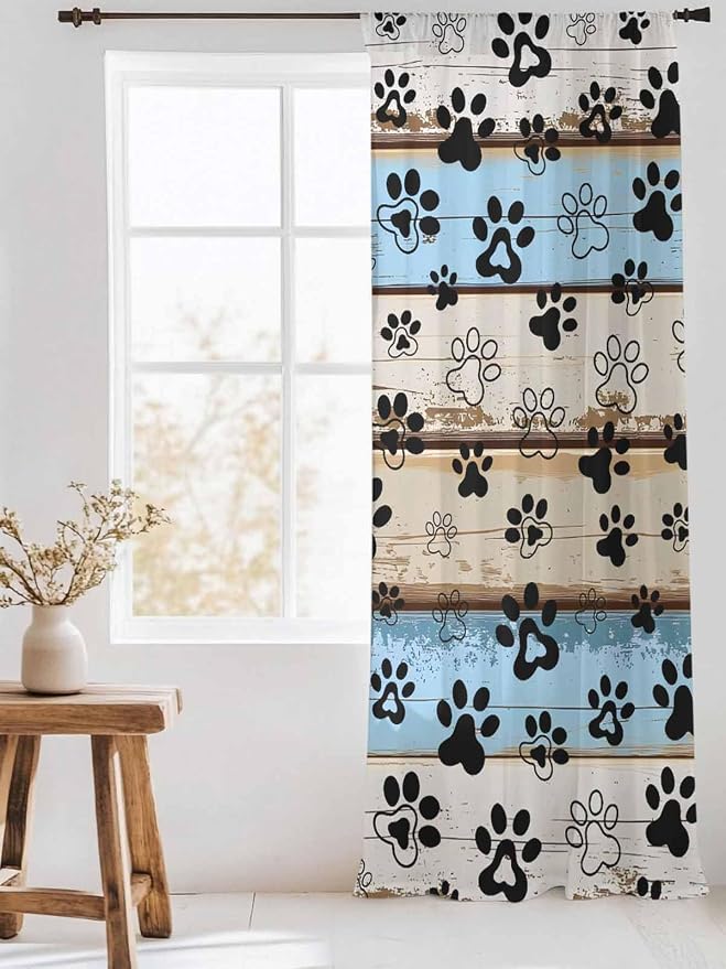 Sheer Curtains 108 Inches Long, Vintage Farmhouse Rustic Wooden Grain Privacy - Image 3