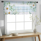 Daisy Eucalyptus Leaves Sheer Valance Curtains - Image 3