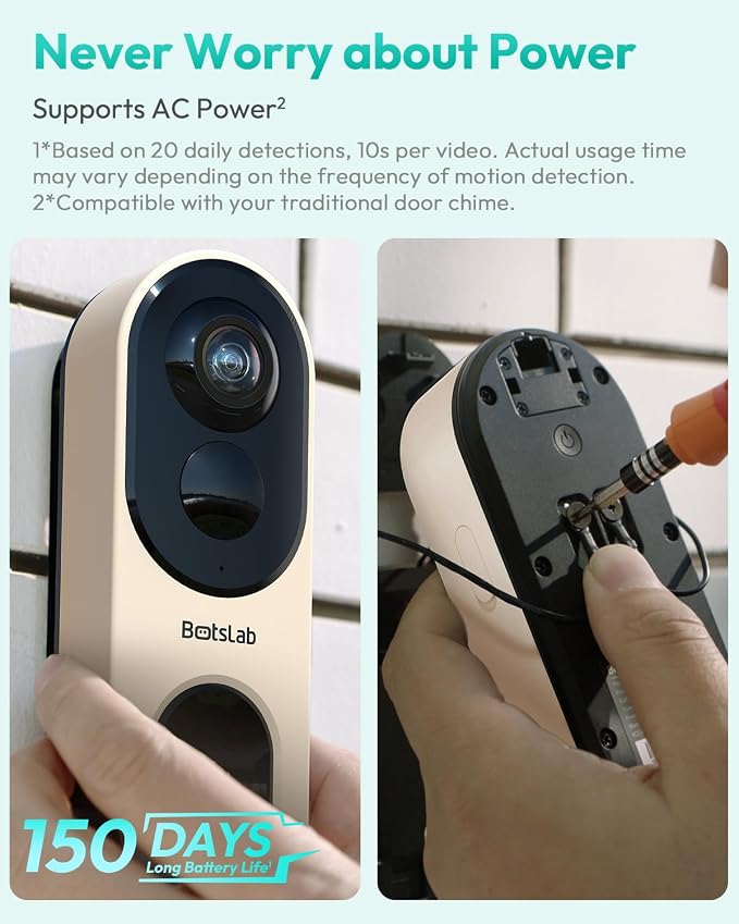 BOTSLAB Doorbell Camera Wireless, 5MP Video Doorbell, 180°Panoramic View - Image 7