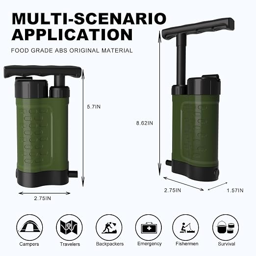 Portable Water Filter Pump, 0.01 Micron Manual Survival Water Purifier - Image 6