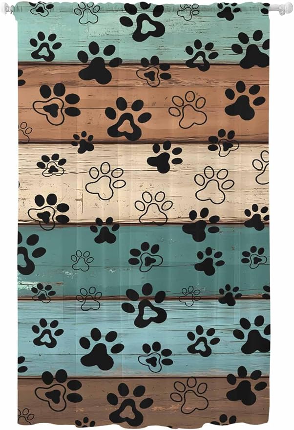 Sheer Curtains 96 Inches Long, Vintage Farmhouse Country Wooden Grain Privacy by Unknown
