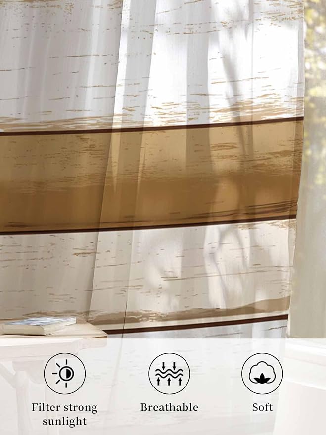 Sheer Curtains 96 Inches Long, Vintage Country Geometric Striped Privacy Voile - Image 6