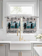 Farmhouse Bear Camper Van Tree Window Valance Curtains, Vintage Wood Grain by IDOWMAT