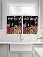 Spring Flowers Half Window Curtains 24 Inches Long, Watercolor Country Colorful - Image 3