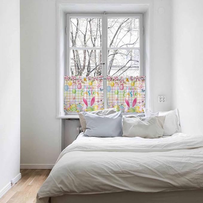 Happy Easter Half Window Curtains 24 Inches Long, Spring Bunny Colorful Eggs - Image 5