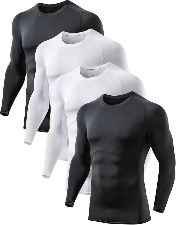 5 or 4 Pack Compression Shirts for Men Long Sleeve Athletic Base Layer
