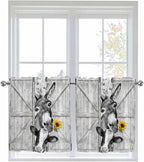 Grey Farmhouse Half Window Curtain 36 Inches Long, Vintage Sunflowers Animals by Unknown