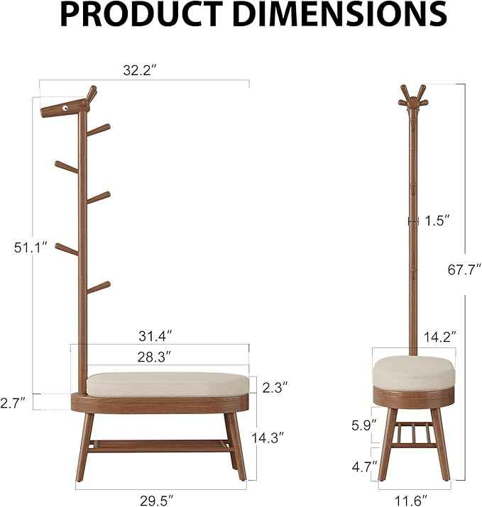 AQIMUELE Shoe Bench Entryway, Coat Rack