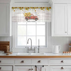 Farmhouses Sunflowers Sheer Valance Curtains, Retro Floral Leaves Red Truck - Image 2