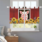 Pigs Sunflowers Kitchen Curtains 24 Inch Length, Small Window Curtains Tab Top - Image 9