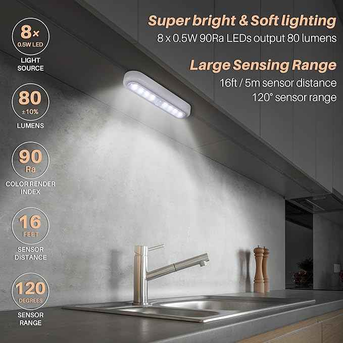 STAR-SPANGLED 3 Pack 7” Motion Sensor Lights Indoor Battery Operated, Stick on