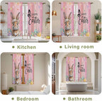 Easter Kitchen Curtains, Spring Rabbit Eggs Flowers Flags Leaves Wood Grain - Image 8