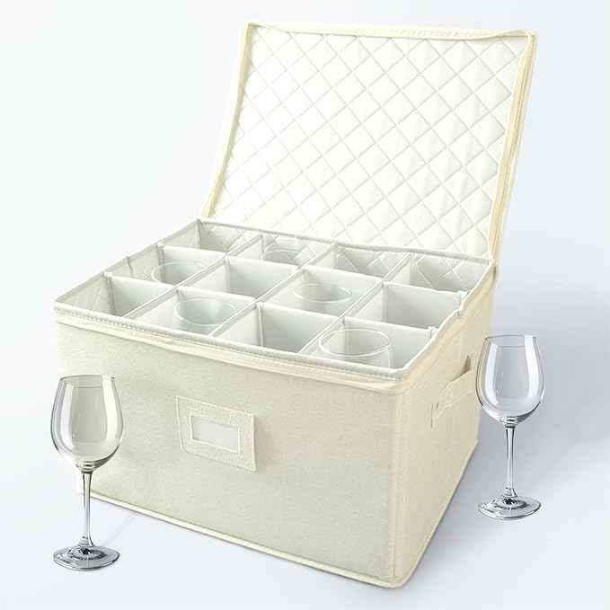 storageLAB Wine Glass Storage Containers, Hard Shell Organizer