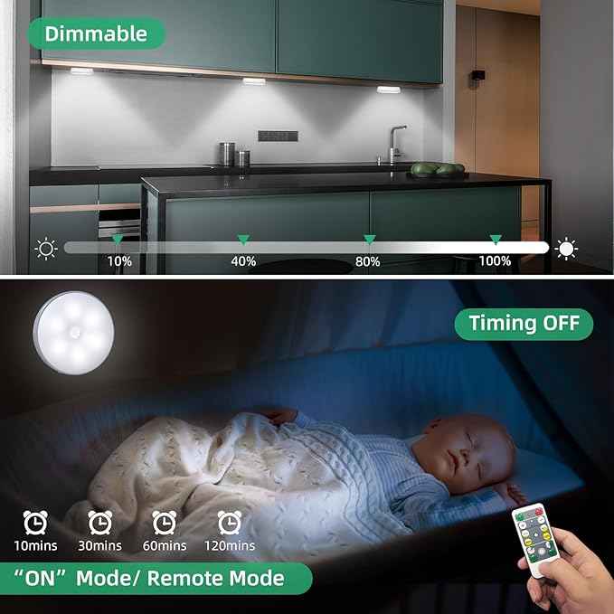 LED Closet Motion Sensor Step Lights, USB Rechargeable Battery Operated Puck