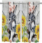 Farmhouse Living Room Curtains 72 Inches length, Watercolor Sunflowers Animals by Unknown