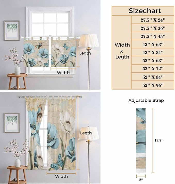 Spring Flowers Living Room Curtains 96 Inch Length, Window Curtains Tab Top - Image 8