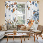 Navy Blue Pumpkin Fall Window Curtains 72 Inch Long 2 Panel Set, Rod Pocket - Image 3
