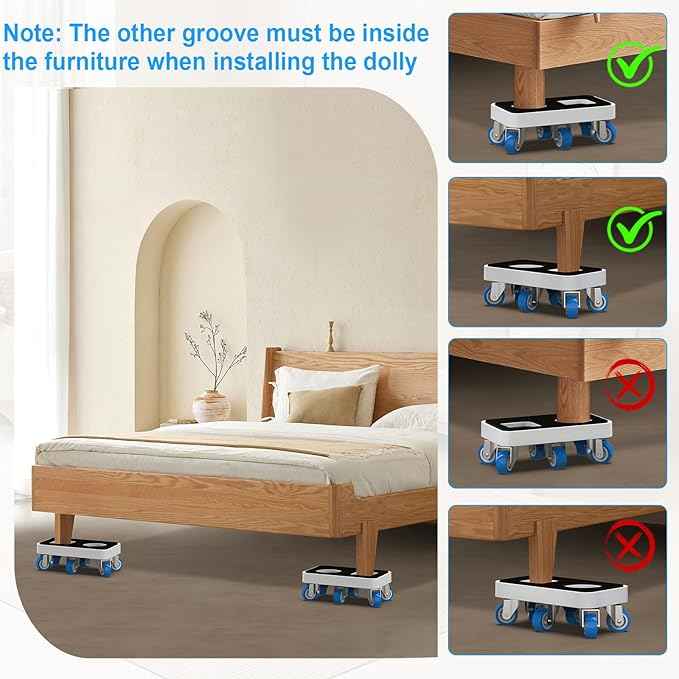 Furniture Dolly with Dual Groove Design: Furniture Sliders with 6 Wheels