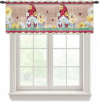 Ladybug Gnome Sheer Valance Curtains, Country Summer Rustic White Yellow Daisy by Houseown