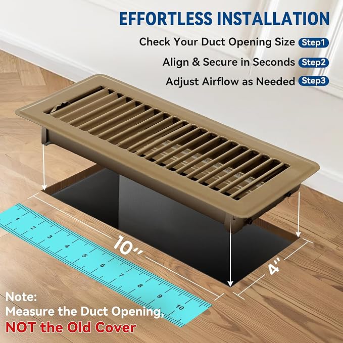 4" x 10" Floor Register Vent Covers 6-Pack, Walkable Powder-Coated Metal Vent - Image 4