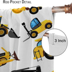 Kids Construction Equipment Window Curtains, Excavator Tractor Tow Truck Rod - Image 6