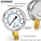 MEANLIN MEASURE 0~160Psi Dry Pressure Gauge Stainless Steel 1/4" NPT 2" FACE - Image 4