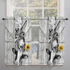 Grey Farmhouse Tier Curtains 45 Inches Long, Vintage Sunflowers Animals Printed - Image 2
