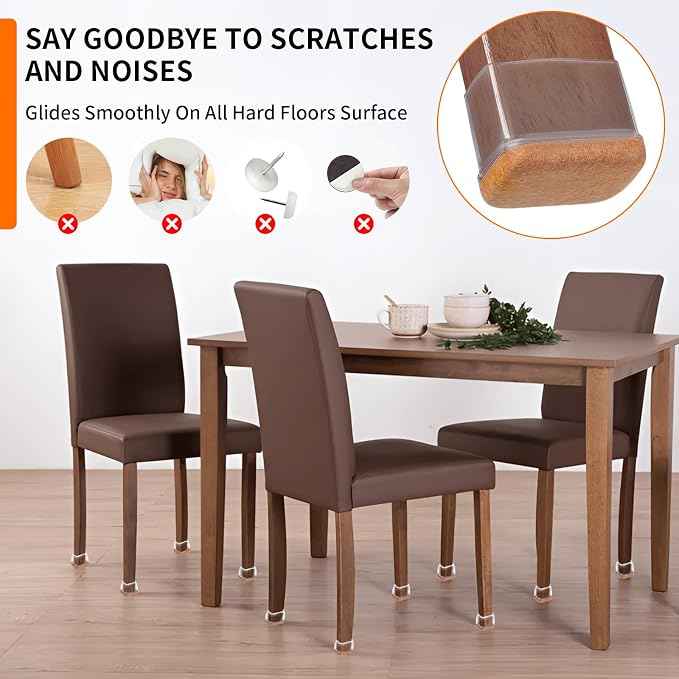 Ezprotekt 8 Pcs Rectangle Clear Silicone Chair Leg Floor Protectors, Rectangle