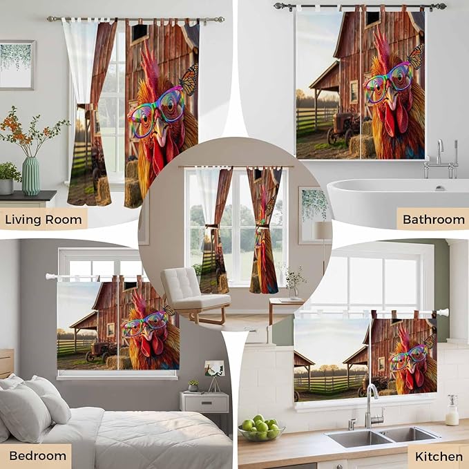 Farm Rooster Living Room Curtains 96 Inch Length, Window Curtains Tab Top - Image 7