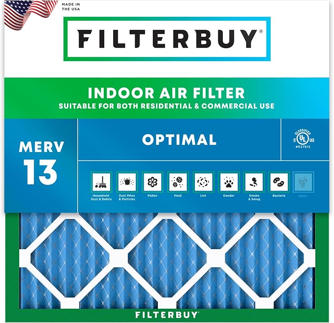 Filterbuy 11.25x11.25x1 Air Filter MERV 13 Optimal Smoke & Allergy Defense by Filterbuy