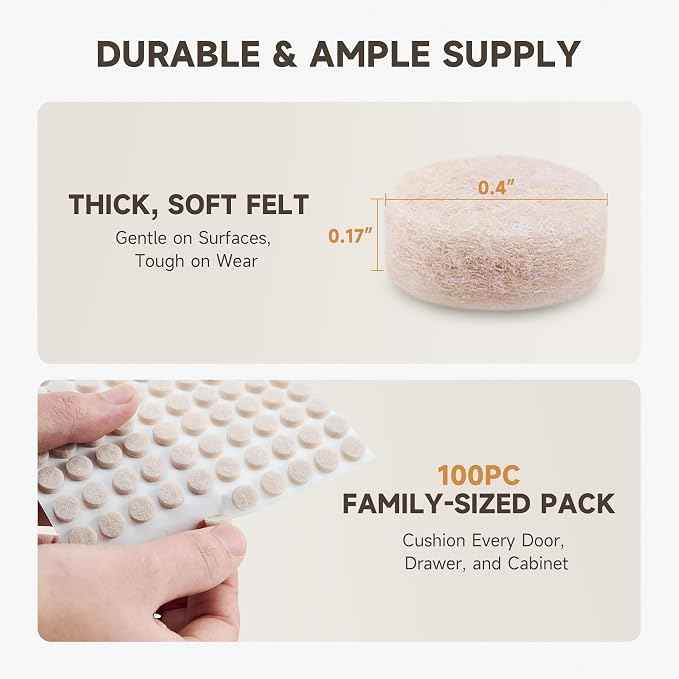 CO-Z 100pcs Felt Cabinet Door Bumpers, Small Pads