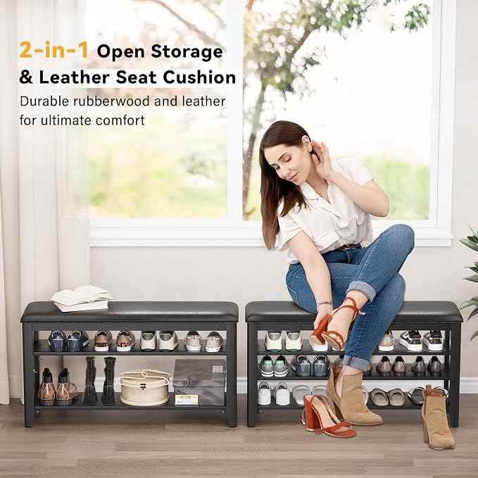 Shoe Bench Storage Rubberwood