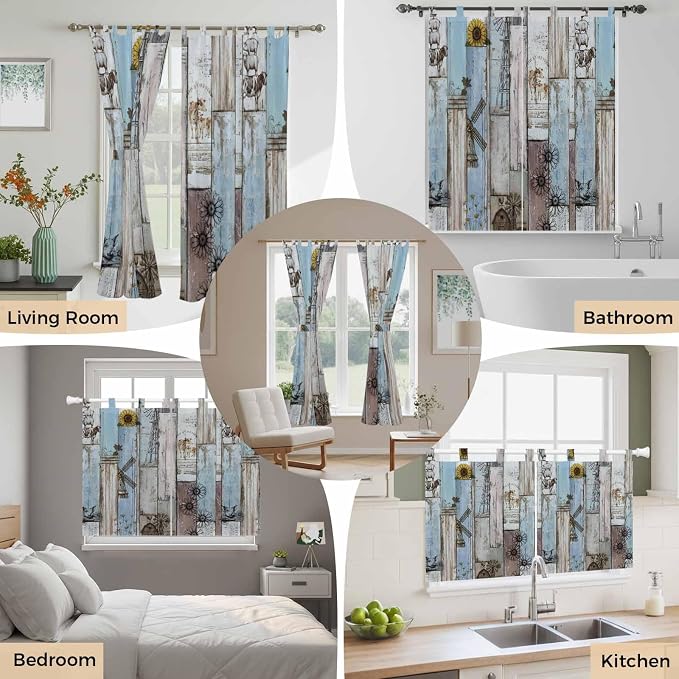 Blue Grey Wooden Living Room Curtains 84 Inch Length, Window Curtains Tab Top - Image 7