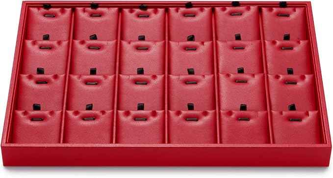 Oirlv Gorgeous Red Leather 24 Grid Jewelry Tray