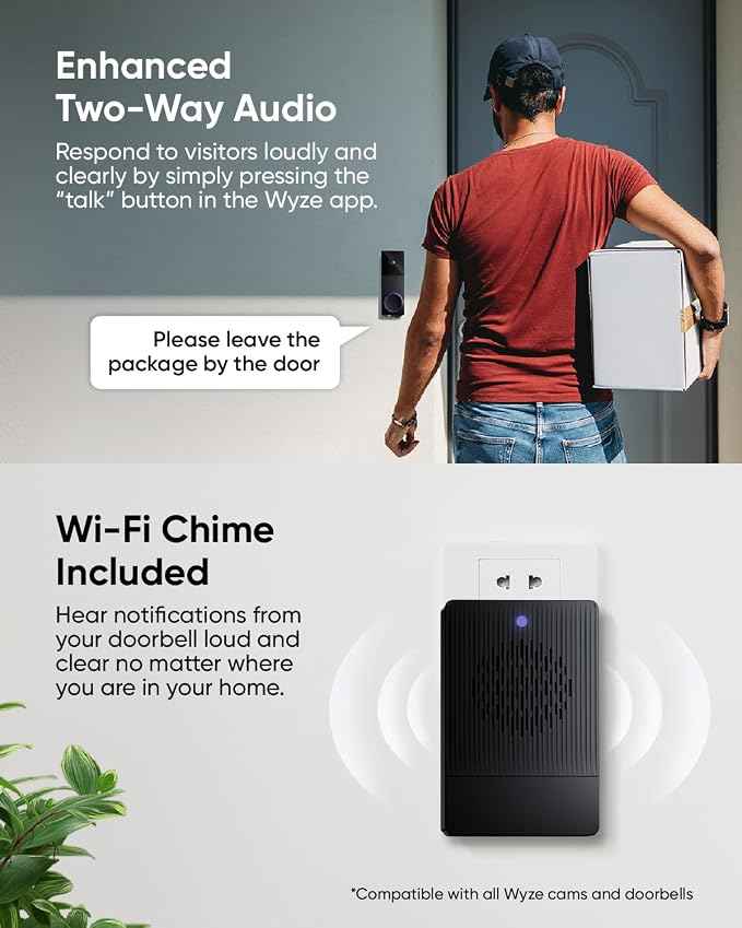 WYZE Wireless Duo Cam Video Doorbell, Battery Powered, 2K Full HD Video
