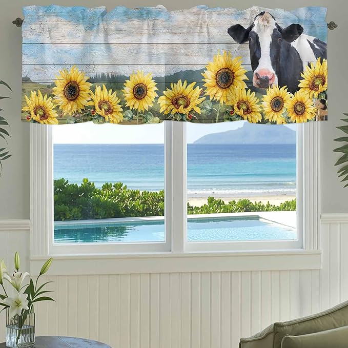 Cow Sunflowers Curtain Valances - Image 3