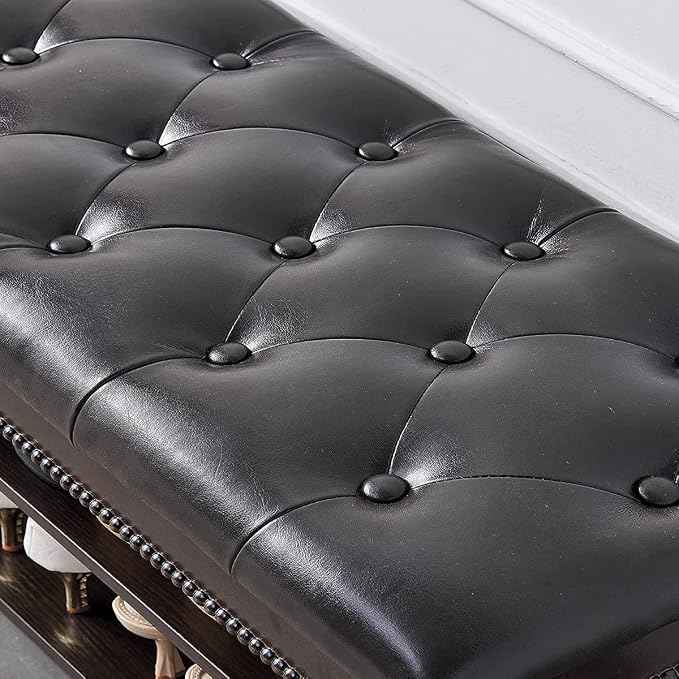 Shoe Storage Bench with Cushion, Entry Bench with Storage Solid Wood Shoe Bench