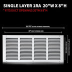 20x8 Return Air Grille, Air Return Vent Cover, Flat Vent Cover, Rejillas De - Image 2