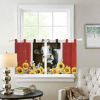 Cows Sunflowers Kitchen Curtains 24 Inch Length, Small Window Curtains Tab Top - Image 2