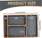 Wooden Valet Tray with Leather Inlay, Compartment Nightstand Catch All Organizer