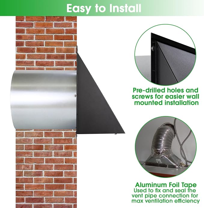 12 Inch Wall Vent Hood Exhaust Vent Cap Dryer Vent Cover, Exterior Hooded Wall - Image 6