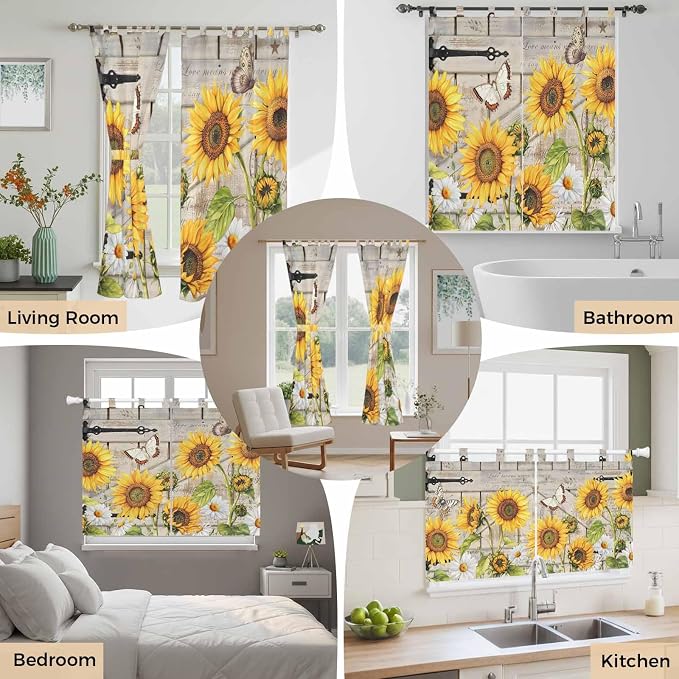 Farm Flowers Kitchen Curtains 45 Inch Length, Short Cafe Window Curtains Tab Top - Image 7